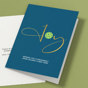Chic Pickleball "Joy" Blue Christmas Holiday Card