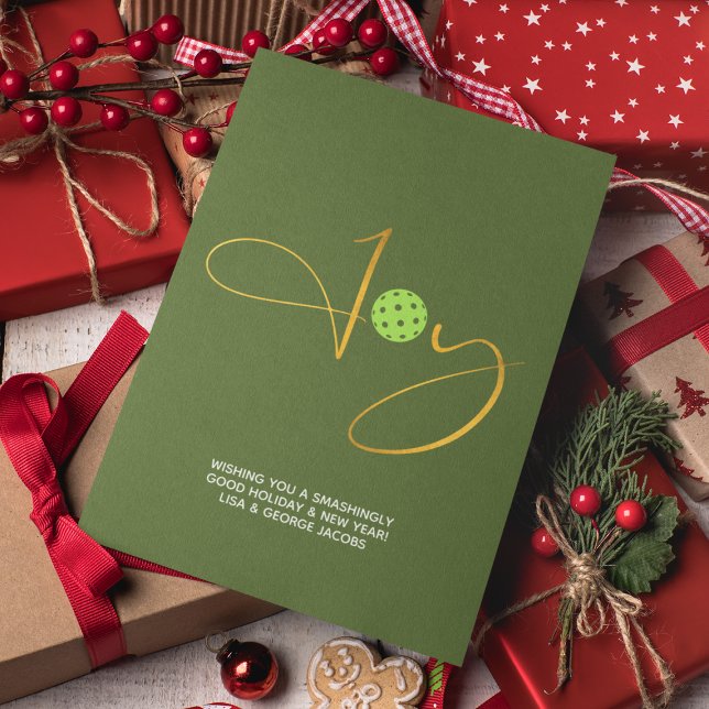 Chic Pickleball "Joy" Green Christmas Holiday Card (Creator Uploaded)