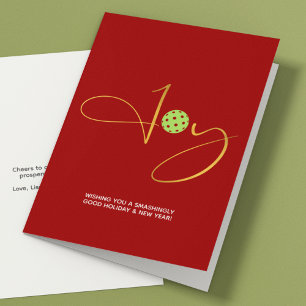 Chic Pickleball "Joy" Red Christmas Holiday Card