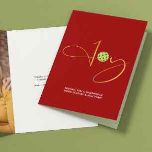 Chic Pickleball "Joy" Red Christmas Photo Holiday Card