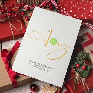 Chic Pickleball "Joy" White Christmas Holiday Card