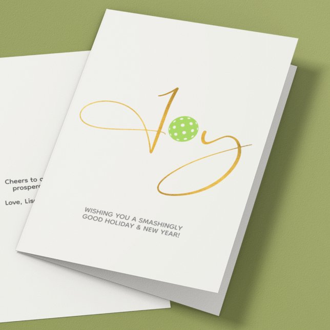 Chic Pickleball "Joy" White Christmas Holiday Card (Creator Uploaded)