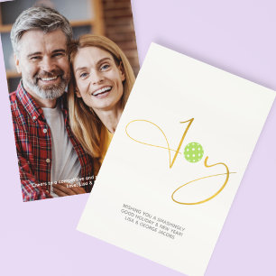 Chic Pickleball "Joy" White Christmas Photo Holiday Card