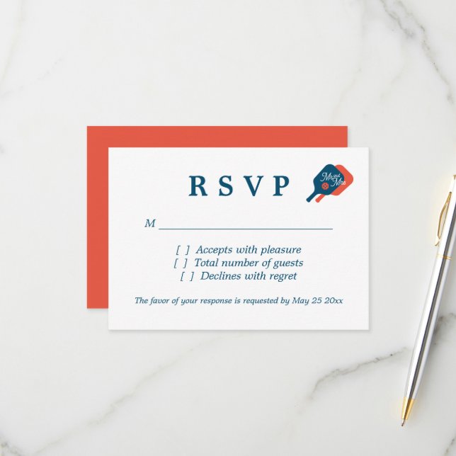 Chic pickleball wedding RSVP response cards (Front/Back In Situ)