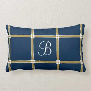 CHIC PILLOW_ CLASSIC BLUE/GOLD/WHITE DESIGN #4 LUMBAR CUSHION