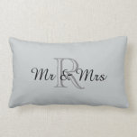 CHIC PILLOW_"Mr & Mrs" OVER MONOGRAM Lumbar Cushion<br><div class="desc">Mr & Mrs" IN BLACK OVER GRAY MONOGRAM  GRAY BACKGROUND</div>