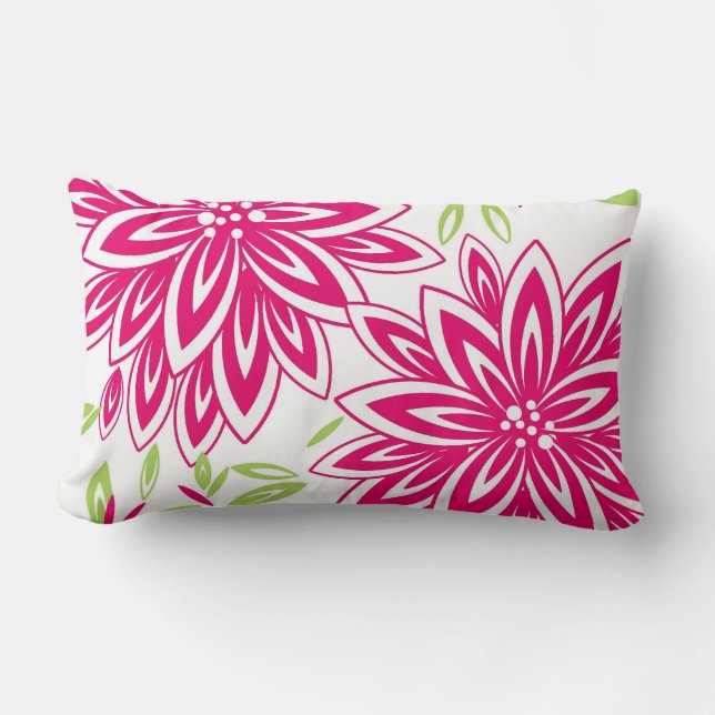 CHIC PILLOW_PRETTY 561 HOT PINK/GREEN FLORAL LUMBAR CUSHION (Front)