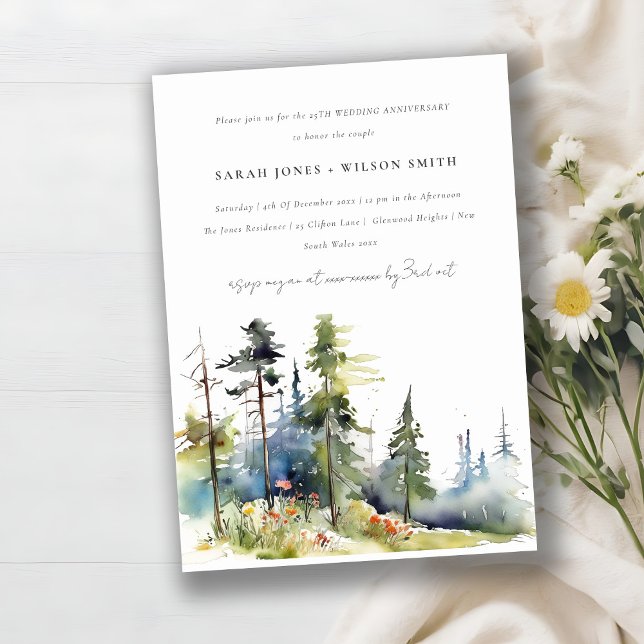 Chic Pine Forest Landscape Wedding Anniversary Invitation (Creator Uploaded)