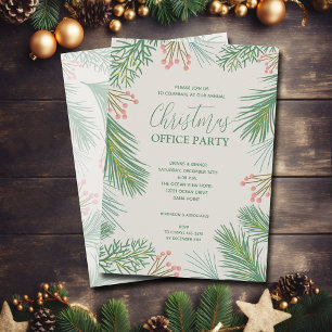Chic Pines and Berries Christmas Party Invitation