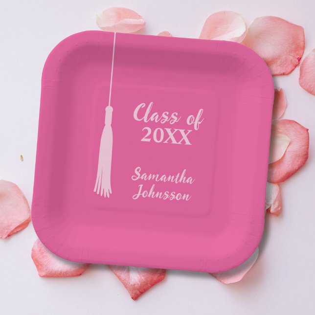 Chic Pink 2024 Tassel Personalised Graduation  Paper Plate (Chic Pink 2024 Tassel Personalized Graduation Paper Plates)