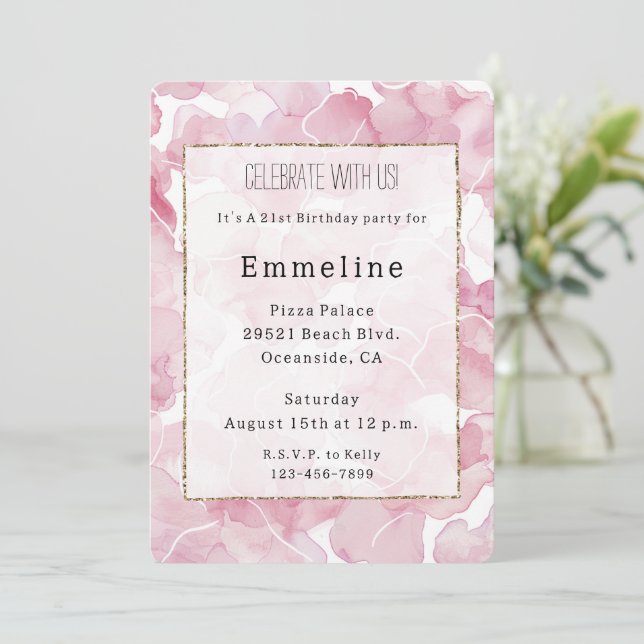 Chic Pink Abstract Birthday   Invitation (Standing Front)
