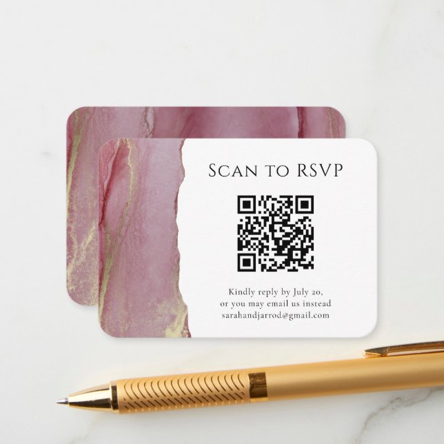 Chic Pink Abstract QR Code Wedding Response Card (Front/Back In Situ)