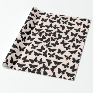 Chic Pink and Black Butterflies Birthday Wrapping Paper
