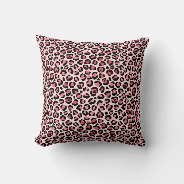 Chic pink and black leopard print cushion (Front)