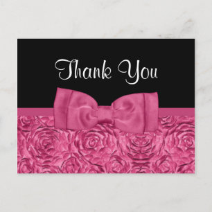 Chic Pink and Black Rose Floral Thank You Postcard