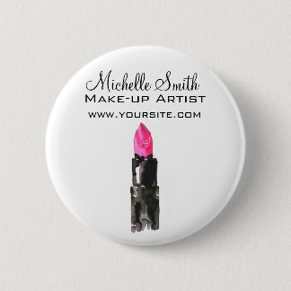 Chic pink and black watercolor lipstick Makeup  6 Cm Round Badge
