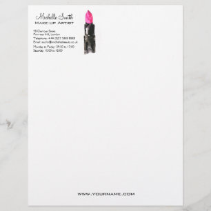 Chic pink and black watercolor lipstick Makeup Letterhead