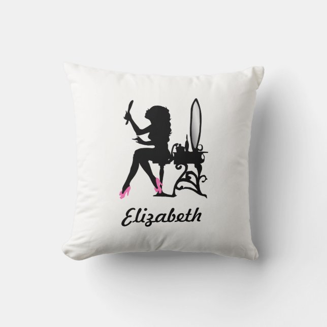 Chic Pink and Black Woman of Fashion Silhouette Cushion (Front)