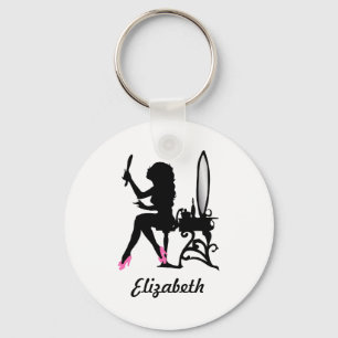 Chic Pink and Black Woman of Fashion Silhouette Key Ring