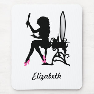 Chic Pink and Black Woman of Fashion Silhouette Mouse Pad