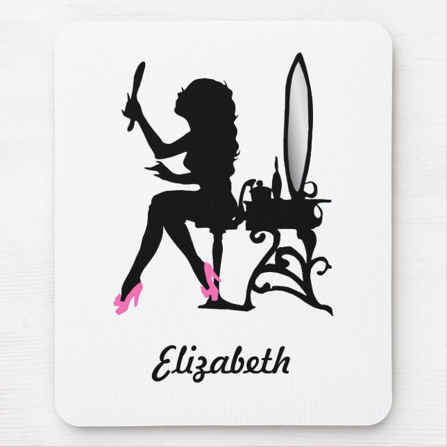 Chic Pink and Black Woman of Fashion Silhouette Mouse Pad (Front)