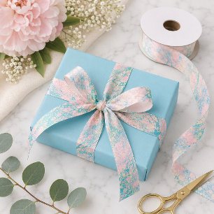 Chic Pink and Blue Marble Satin Ribbon