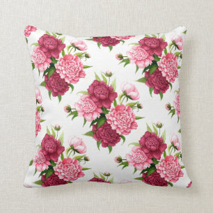 Chic Pink and Burgundy Peonies Accent Pillow