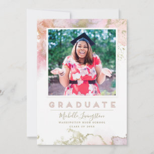 Chic Pink and Gold Abstract Art Graduation Announcement