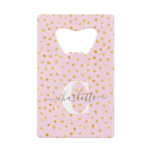 Chic Pink and Gold Dots Monogram Name