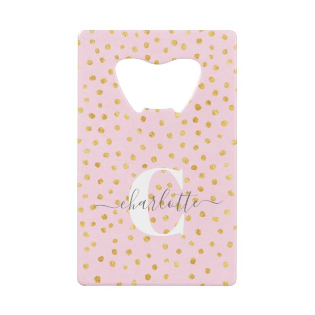 Chic Pink and Gold Dots Monogram Name (Front)