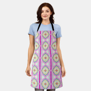 Chic Pink and Gold Geometric Floral Pattern Apron