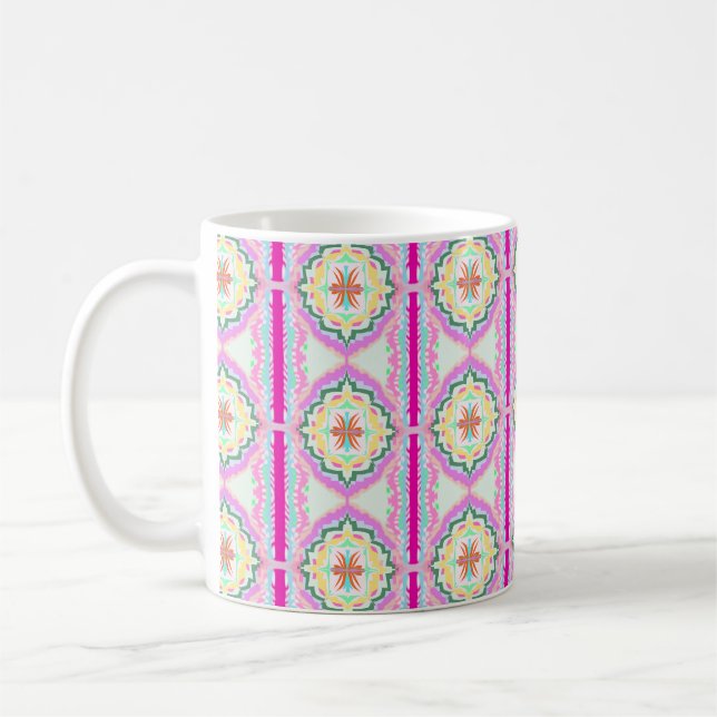 Chic Pink and Gold Geometric Floral Pattern Coffee Mug (Left)