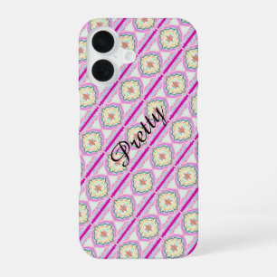 Chic Pink and Gold Geometric Floral Pattern iPhone 16 Case