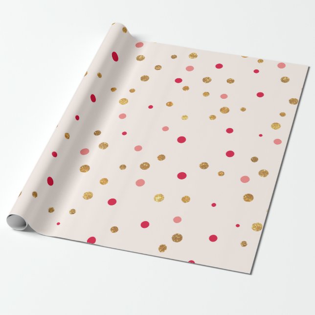 Chic pink and gold large polka dots wrapping paper (Unrolled)