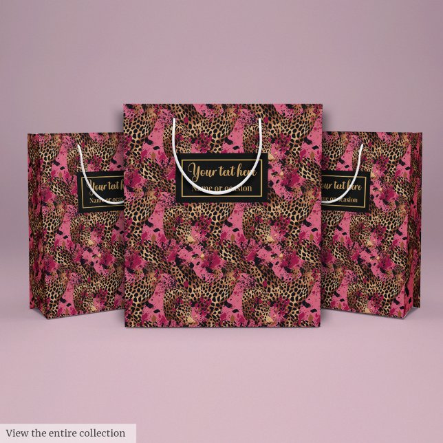 Chic pink and gold leopard watercolor gift bag (Chic pink and gold leopard watercolor gift bag)