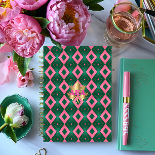 Chic Pink and Green Diamond Motif Planner