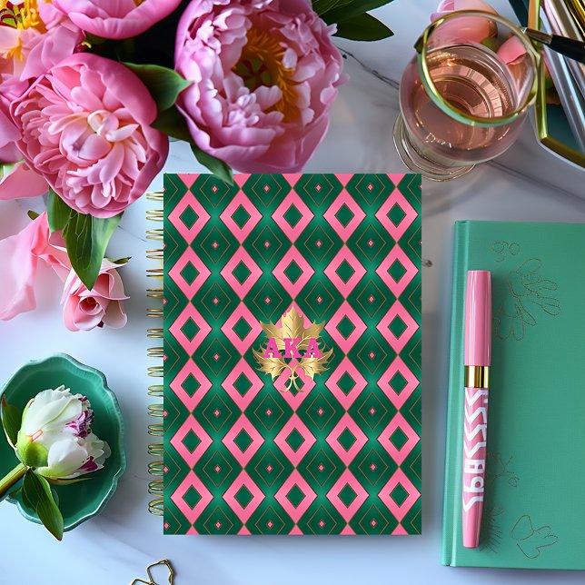 Chic Pink and Green Diamond Motif  Planner (Stylish Pink and Green Monogrammed Daily Planner)