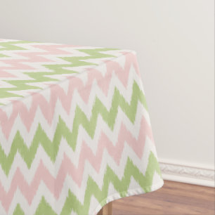 Chic pink and green geometric chevron pattern tablecloth