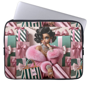 Chic Pink And Green Laptop Sleeve