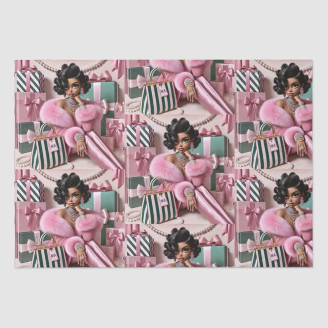 Chic Pink And Green Tissue Paper (Front)