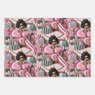 Chic Pink And Green Wrapping Paper Sheet