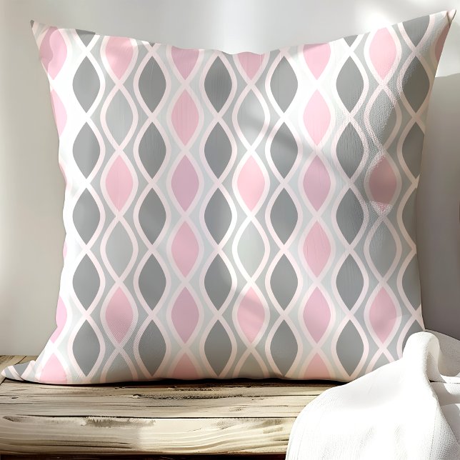 Chic Pink and Grey Trellis Pattern Cushion (Creator Uploaded)