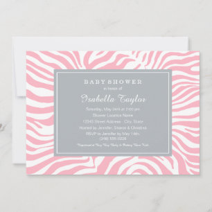Chic Pink and Grey Zebra Stripes Girl Baby Shower Invitation