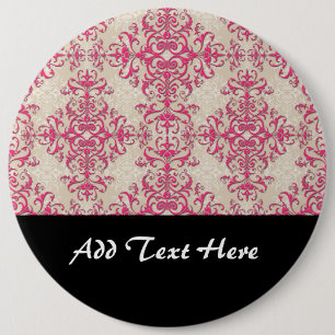 Chic Pink and Off White Floral Damask Pattern 6 Cm Round Badge