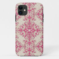 Chic Pink and Off White Floral Damask Pattern
