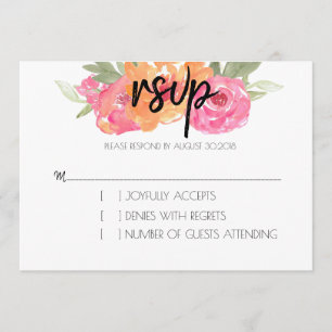 Chic Pink And Orange Spring Floral RSVP Card