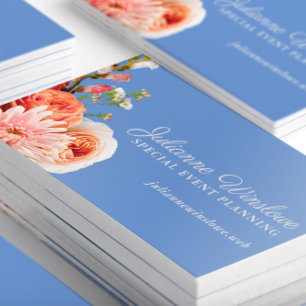 Chic Pink and Peach Flowers on Periwinkle Business Card