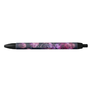 chic pink and purple flower with script monogram black ink pen