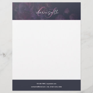 chic pink and purple flower with script monogram custom letterhead