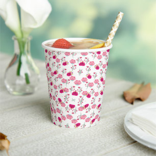 Chic pink and red Floral print seamless pattern Paper Cups